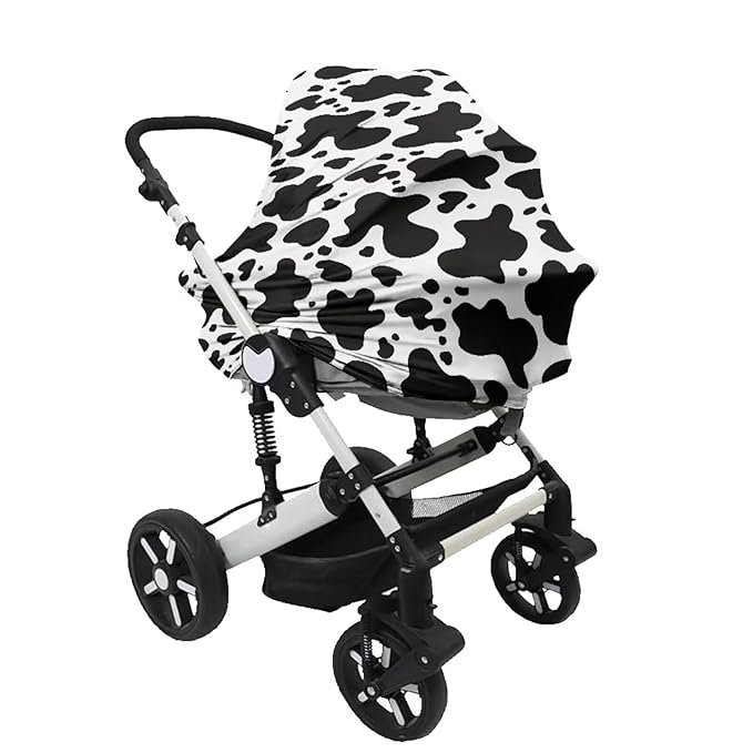 Forchrinse Cow Print Car Seat Cover for Babies Soft Breathable Breastfeeding Nursing Cover Infant Carseat Canopy Stroller Cover Easy Install