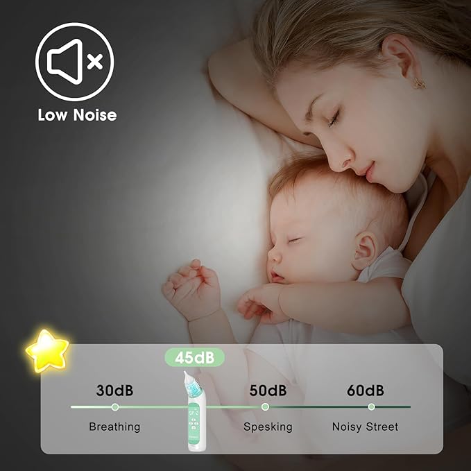 Electric Nose Suction for Baby,Baby Nose Aspirator with 3 Suction Levels and 3 Silicone Tips Fit 0-24 Months Infant ,Soothing Music & Light Distracts Help Toddler During Sick Days,Green.