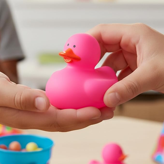 Fun Express Rubber 2" Solid Color Duckies - 12 Ducks (Pink)