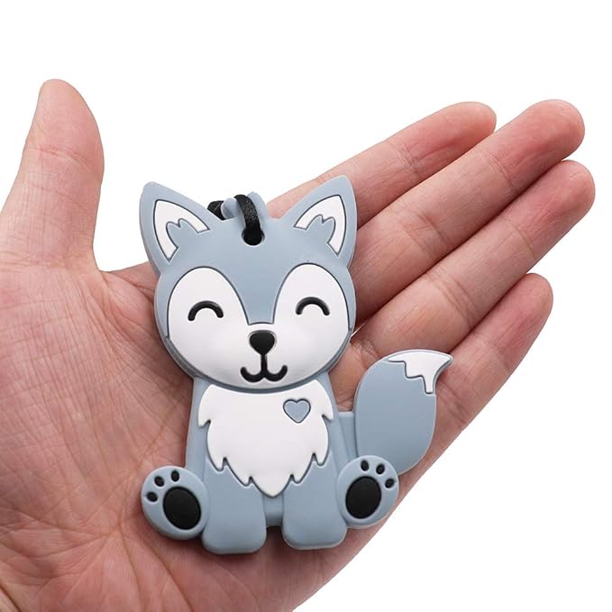 Sensory Chew Necklaces for Kids, Boys, and Girls - 2 Pack Fox Silicone Chewy Toys for Autism, ADHD, SPD, Chewy Oral Motor Chewing Toy for Adults Blue&Grey
