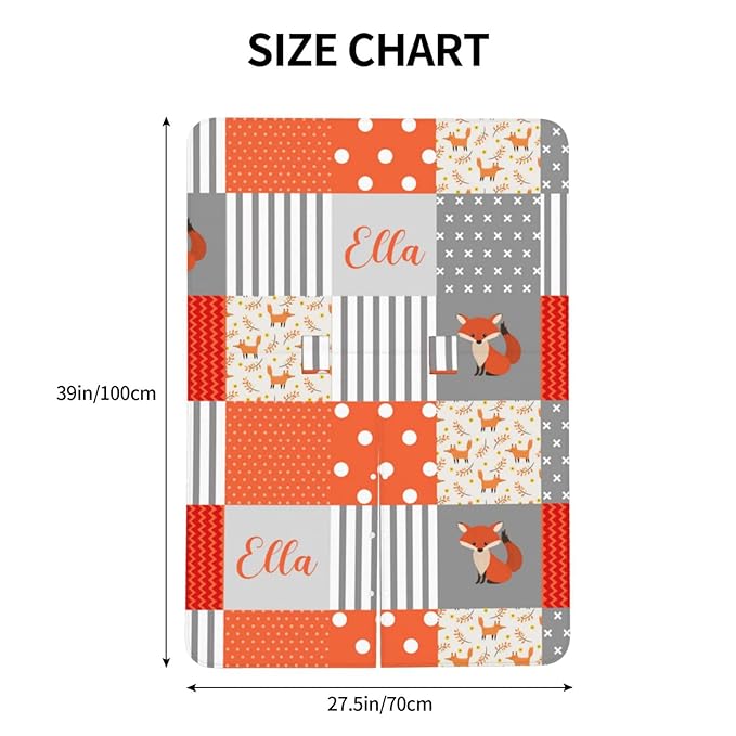 Personalized Fox Plaid Baby Infant Car Seat Canopy with Name, Custom Multi-use Blankets for Baby Boys Girls, Peekaboo Minky Nursing Breastfeeding Stroller Cover Canopies for Newborn