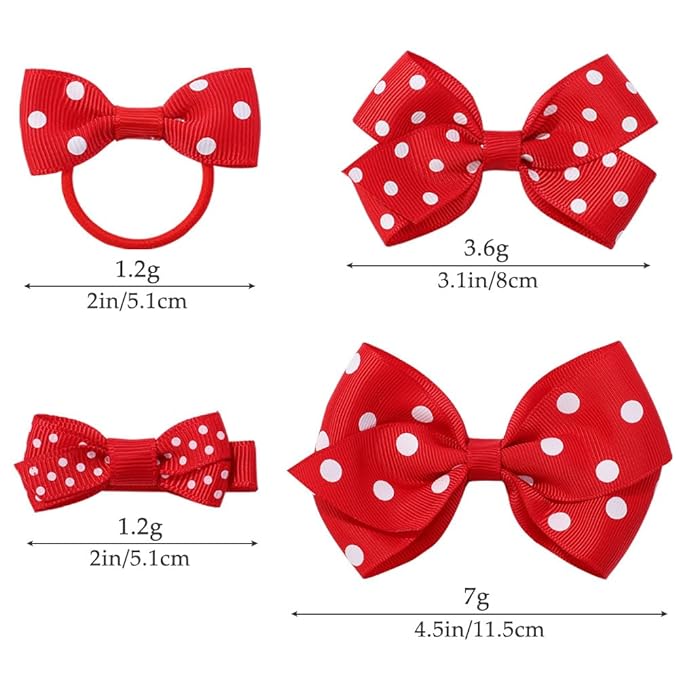 Hair Clips with Polka Dot Bows for Baby Girls - Barrettes and Pins BBG54 (B2-Red)