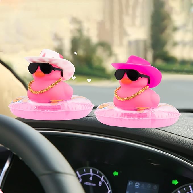 wonuu Car Accessories Rubber Ducks Dashboard Decorations Rubber Duck Pink Accessories Dashboard Duck Car Decorations Car Ducks for Dashboard Car Duck Car Dashboard Decorations, BG-pink-cowboypink-pink