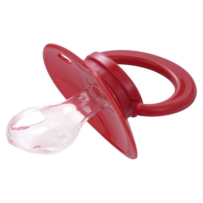 Adult Sized Pacifier Bigshield : Replacement Silicone Paci Big Teat for Anxiety Release - Orthodontic Binky Taken Apart and Re-Assembled Red