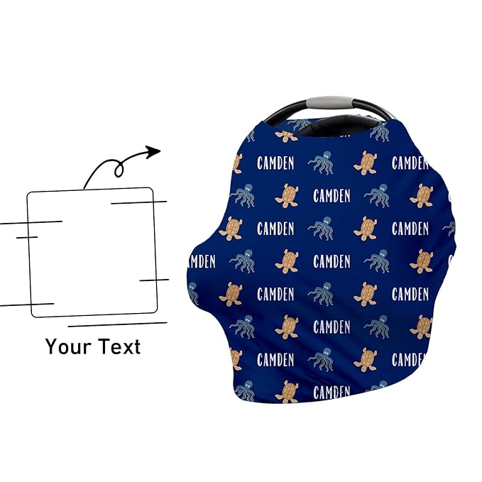 Personalised 7 in 1 Car Seat Cover for Girls and Boys - Multipurpose Breast Feeding Cover, Blue Turtle Print Nursing Cover, Grocery Cart Cover - Birthday Gift for Babies(27"x29")