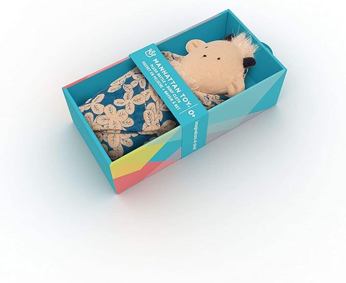 Manhattan Toy Embroidered Plush Goat Baby Rattle + Soft Cotton Burp Cloth, 16 x 16 Inches