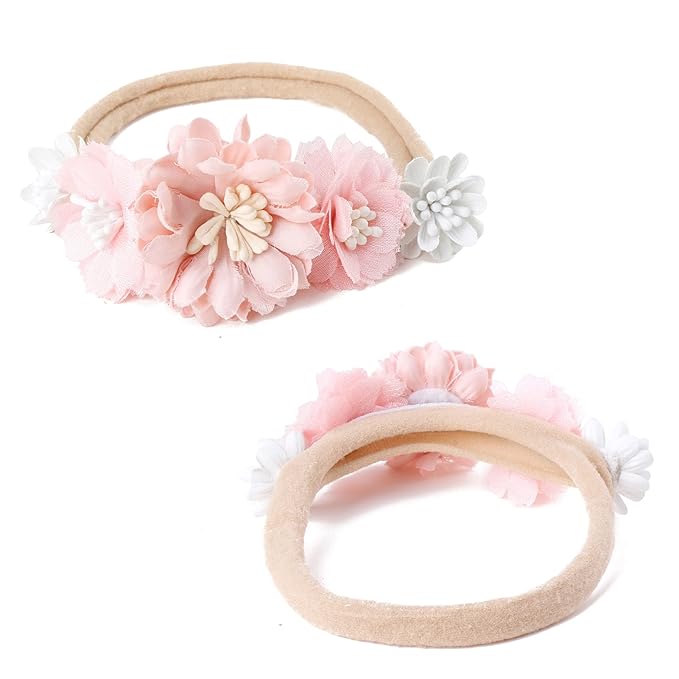 Baby Girl Flower Headband 6 PCS Elastic Hairbands Handmade Nylon Bows Headbands Chic Floral Hair Accessories Kids Gifts for Newborn Infant Toddlers