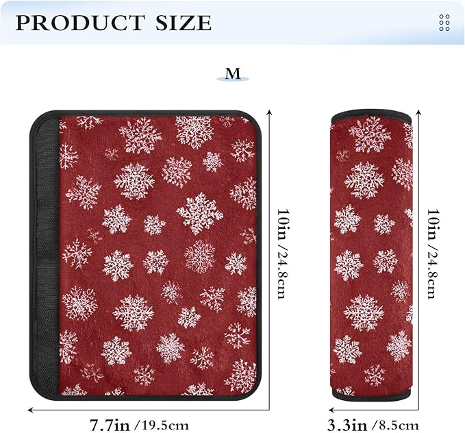 2 Pack Seatbelt Covers Seat Belt Cover Pad for Adults Boys Girls Car Seat Strap Covers Pads Cushion Universal Shoulder Strap Pad Protector for Backpack Camera Bag 6.5 Inch Red Winter Snowflakes