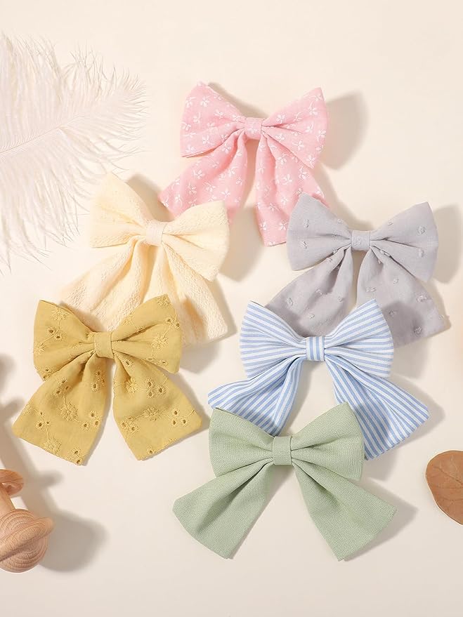 12PCS Baby Girls Hair Clips Fable Hair Bows Cotton Linen Bows for Girls Hair Accessories for Baby Toddlers Kids Light Color