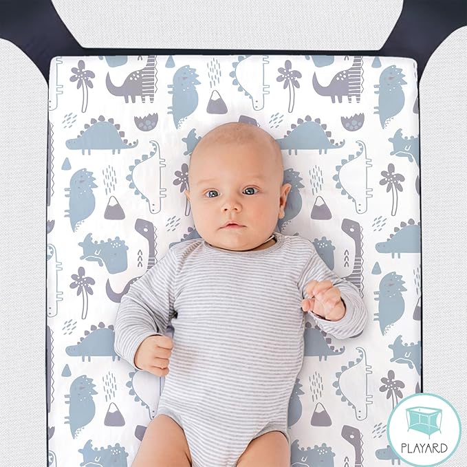 The Peanutshell Mini Crib Fitted Sheets Set, Playard, Pack Play Sheets, Playpen, Dinosaur