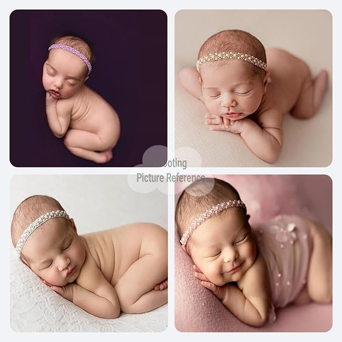 Zeroest Newborn Photography Props Baby Girl Photoshoots Pearl Headbands Infant Girl Photo Posing Beaded Headband Prop (Lilac, One Size)