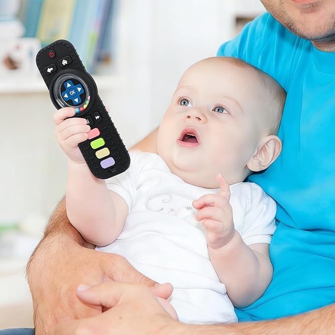 MISSLILI Teething Toy for Babies 3-6-12 Months, Silicone Baby Rattles Teether, Teething Relief Infant Toddles TV Remote Control Teether for 0-24 Months, Black