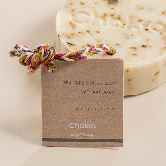 Chakra Natural Tea Tree & Rose Petal Oval Soap 200g