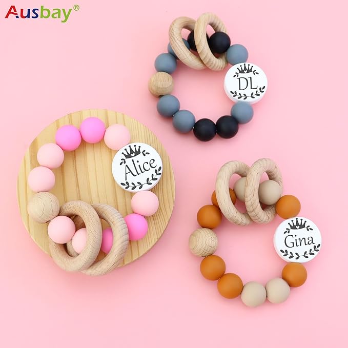 Personalized Rattle with Name can be Used with a Customized Pacifier Clip for Boy and Girl Gift (Set) (Pink)
