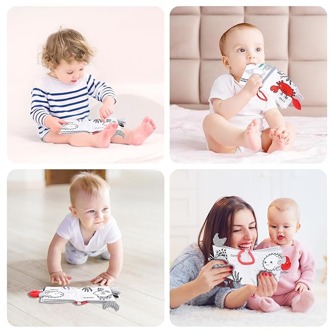 Vicloon Cloth Books, 3D Touch and Feel High Contrast Cloth Book, Baby Books Toys for Baby 0-12 Months, Soft Sensory Crinkle Book for Infants Toddler, Newborns Shower (Ocean)