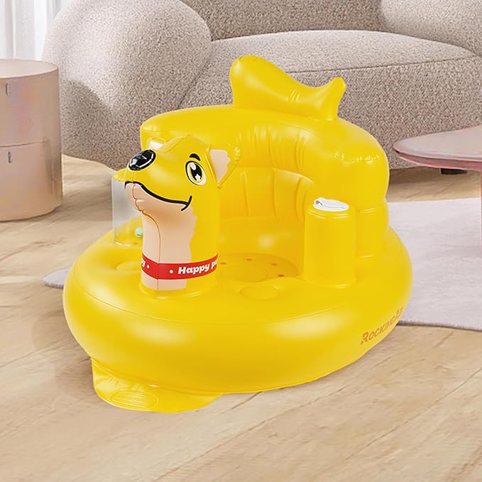 Baby Seat Inflatable Infant Floor Seat Toddler Chair Support Sitting Up Built in Air Pump with Tinkling Bells for 5-36 Months Home and Travel (Yellow)