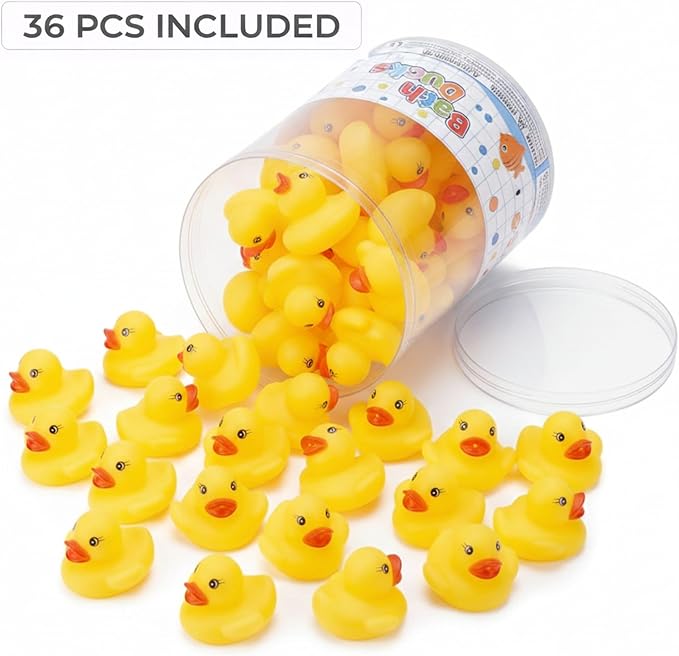 36 PCS Yellow Classic Rubber Duck Bath Toys - BPA Free Floating Duckies for Girls, Baby Shower Decorations, Bulk Party Favors, Kids Birthday Gifts (Yellow)