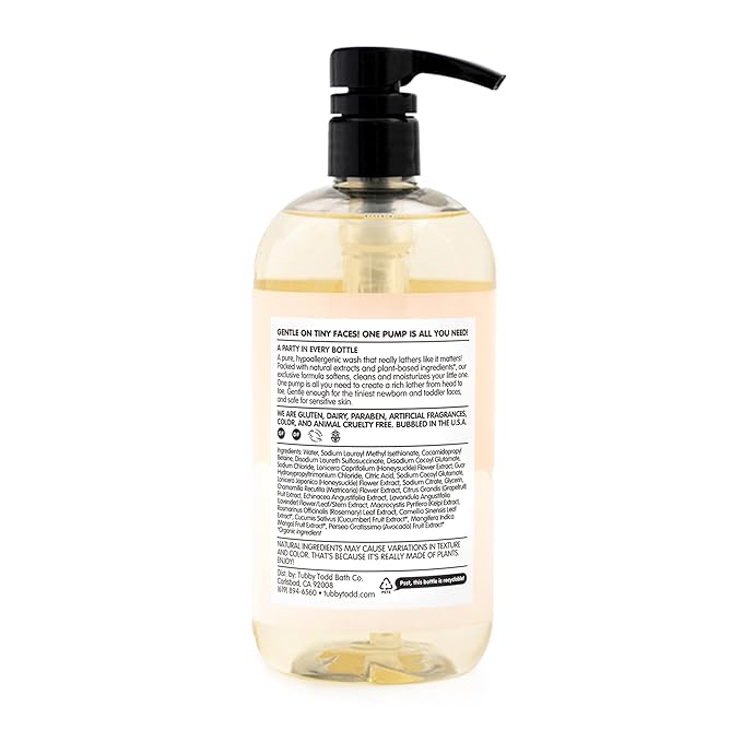 TUBBY TODD Hair + Body Wash - Baby Shampoo and Body Wash - Gentle, Natural Baby Was for Newborns, Babies, and Toddlers - Non-Toxic and Hypoallergenic - Fragrance-Free, 25oz