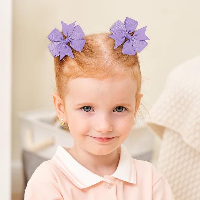 Choicbaby 3 Inches Hair Bows for Girls Purple Grosgrain Ribbon Pinwheel Hair Bows Clips Toddler Hair Clips for Birthday Baby Shower Gifts 6 Pack Photo Props