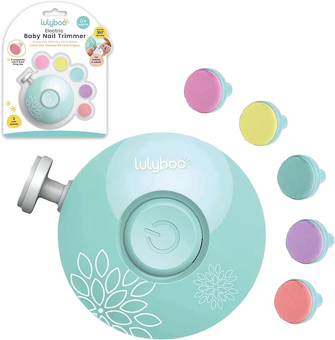 Lulyboo Electric Baby Nail Trimmer - Newborn & Toddler Safe Nail File with 6 Gentle Buffers, LED Light, Easy-Safe Design, Gentle & Noise-Free, Pediatric-Approved & Travel-Friendly Baby Grooming Tool