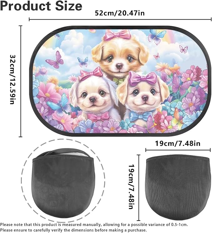 Bulopur 2 PCS Car Window Shades for Side Window UV Protection Floral Dog Puppy Side Window Sunshade Easy to Install Mesh Car Windshield Covers Universal Auto Interior Accessories Decoration