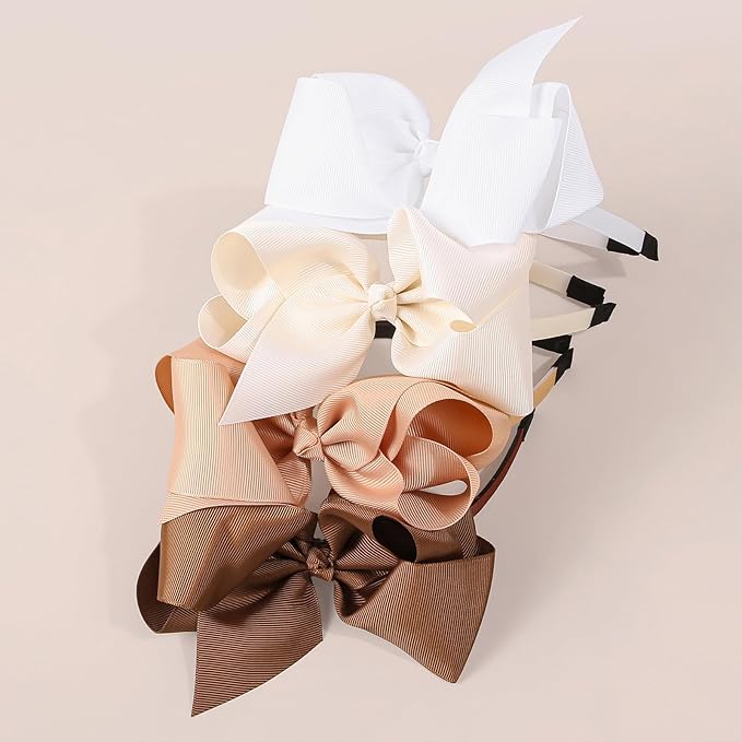 8pcs/set Girls' Big Bow Headbands, Assorted Colors Grosgrain Ribbon Hair Bows Hairbands for Baby Toddlers Kids