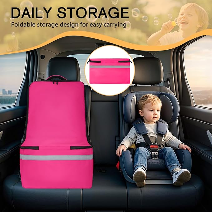 LARIPOP Car Seat Travel Bag for Airplane, Universal Gate Check Car Seat Bag, Padded Backpack with Waist Belt, Reflective Strips & Protective Feet, Fits Infant Convertible Booster Seats, Pink