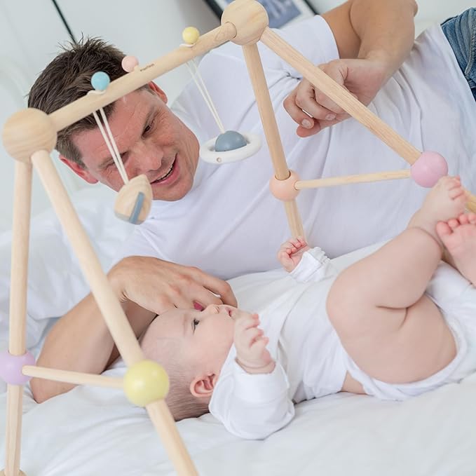 PlanToys® Play Gym Wooden Baby Activity Toy in Pastel Colours | Montessori Sensory Play for Motor Skills, Coordination & Focus | Eco-Friendly Developmental Gym