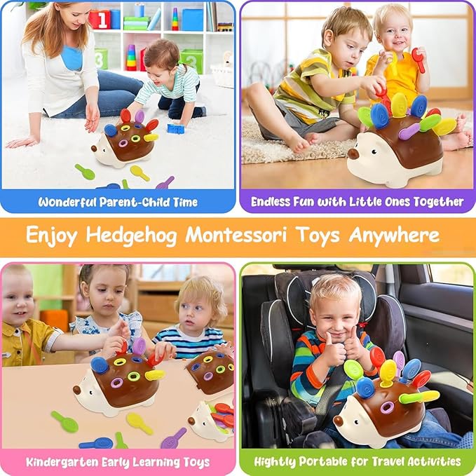 Fine Motor Skills Toys for Toddlers 1-3, Hedgehog Montessori Toys with Color Sorting & Counting, Sensory Learning Toys for Baby 12-36 Months, Educational Toys Gift for Boys Girls