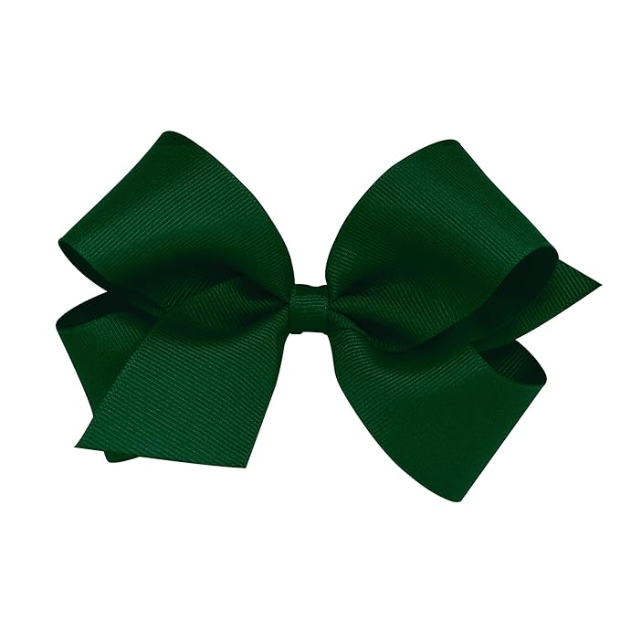 Wee Ones Girls' Classic Grosgrain Hair Bows with Plain Wrap Center, No-Slip Hair Clip, Handmade, Forest Green, Medium