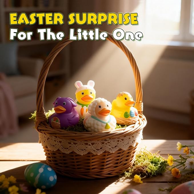 Easter Duck Bath Toys for Kids,Bunny Ducks Light Up Bath Toys for Toddlers, Easter Bathrub Toys Presents for Boys Girls Party Favors Decor