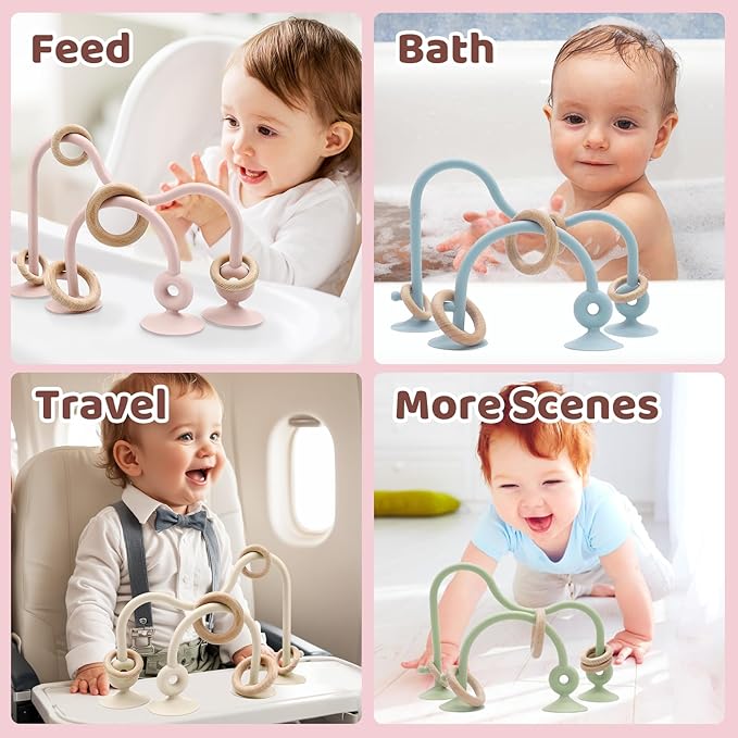 Baby High Chair Suction Toys Teething Chew - Baby Teething Table Toys Silicone Teethers, Food Grade Silicon for 6 12 18 Months (Pink)