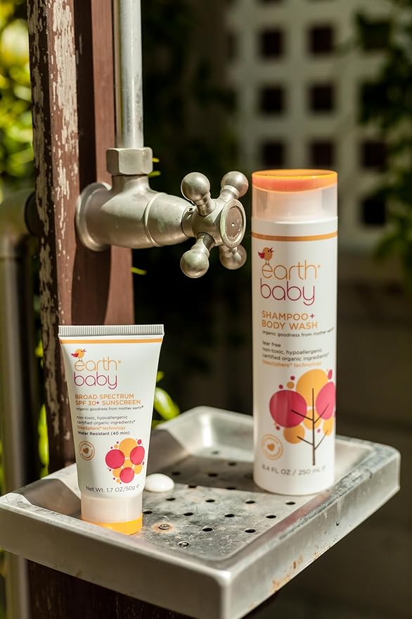 Earth Baby Broad Spectrum SPF 30+ Sunscreen, Reef Safe, Water-Resistant, UVA/UVB Protection, Hypoallergenic for Sensitive Skin, Natural and Organic, For Babies Toddlers and Kids, , 1.7 Fl Oz