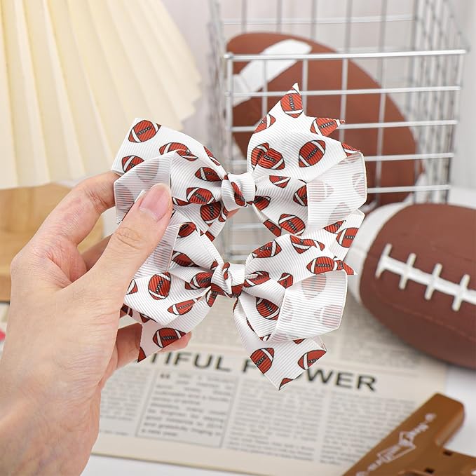 YanJie 2PCS 4'' Football Hair Clips Girls Party Printed Ribbon Hair Accessories Kids Sports Theme Party Game Costume Baby Girl Football Outfit