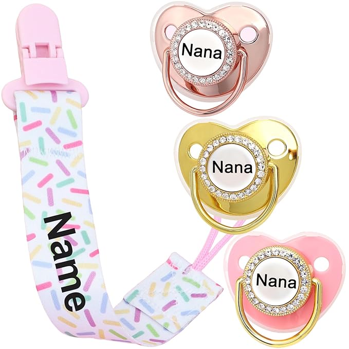 4Pcs, Personalized Pacifier with Name, Custom Pacifier Clip, Baby Gift for Newborn Boys and Girls, Accessory Baby Stuff with Name (0-6 Months) (Colorful)