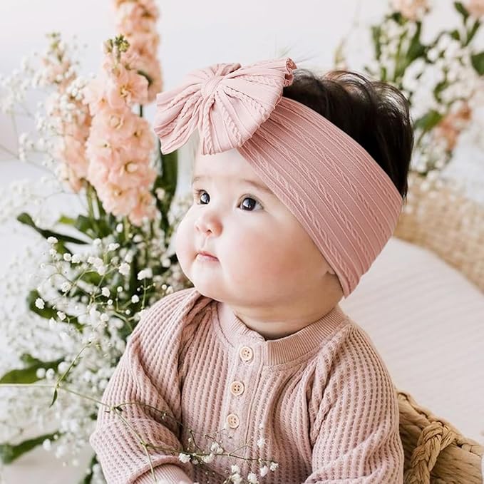 3 Pcs Valentines Baby Bows Headbands Soft Nylon Hairbands Super Elastic Headband Hair Accessories For Baby Girls Infant Toddler Essentials (Pink Light Deep Purple, Mid)