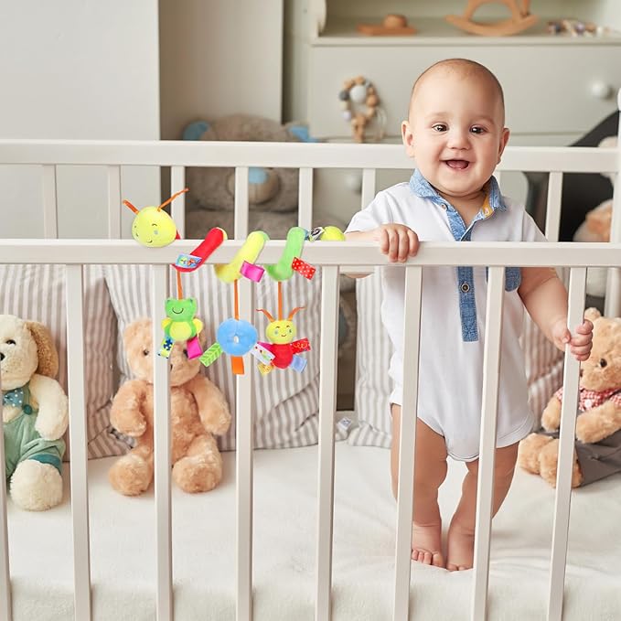 SEWACC Crib Hanging Rattles Toy Stroller Activity Toy with Ringing Bell Cartoon Insect Spiral Hanging Toys Crib Bed Around Rattle Bell for Infants Bed Stroller Car
