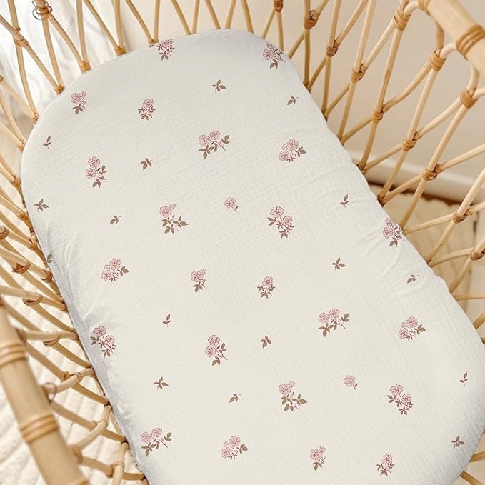 Muslin Baby Lounger Cover 2 Pack, Soft Breathable Newborn Lounger Pillow Cover for Boys Girls Infant (Flower G & Pink)