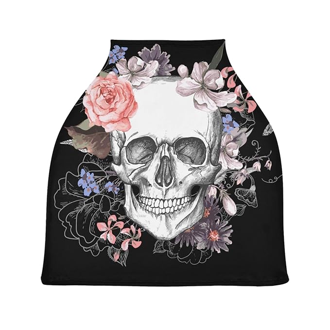 Vintage Day of The Dead Skull in Pink Floral Flower Stretchy Baby Car Seat Cover Infant Canopy Nursing Covers Breastfeeding Cover Breathable Windproof Winter Scarf for Boys Girls