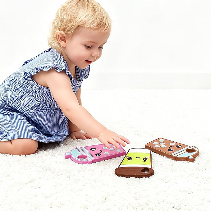 Baby Teething Toys ,Food Grade Silicone Safety Chewy Teething Toy ,Soft Silicone Chew Toys, Toddler Sensory Chewing Teether (Milk Tea)