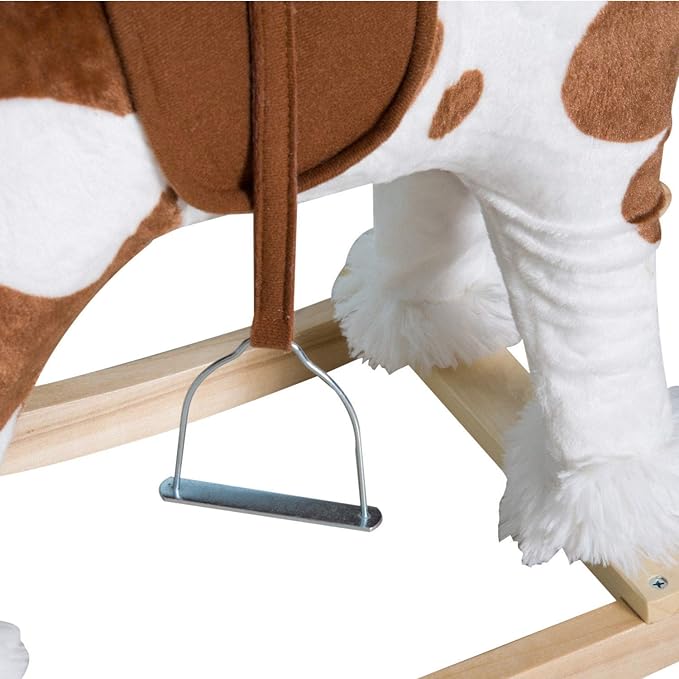 Qaba Wooden Toddler Rocking Horse, Kids Plush Ride on Horse Toy Animal Rocker with Nursery Rhyme Music Brown