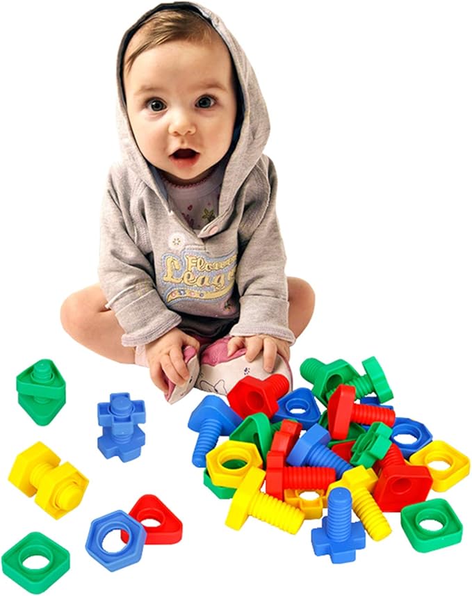 Jumbo Nuts and Bolts Toys 52Psc for Toddlers Preschoolers Kids, STEM Educational Montessori Building Construction Screw Matching Activities for 3,4,5 Year Old Boy and Girl.