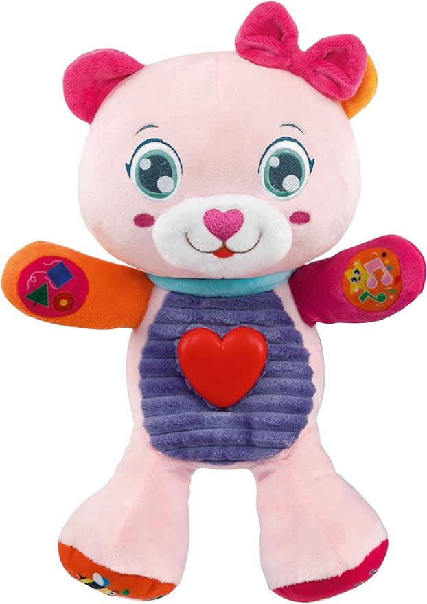 Clementoni - Cute Bear Stuffed Animals Interactive Early Childhood Educational 6 Months Baby Doll Music Lights and Sounds Battery Powered Italian 17964 Multi-Coloured