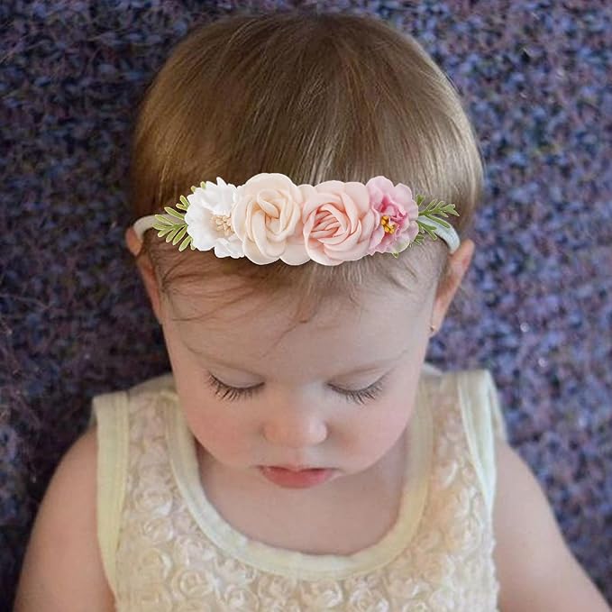 OOSAKU Baby Girl Flower Headbands Set Elastic Floral Headbands 6pcs Soft Nylon Hair Band for Newborn Toddler Hair Accessories