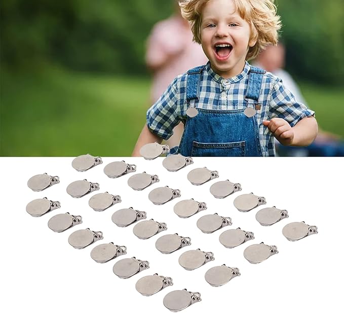 30pcs Metal Round Pacifier Clips for Toddler Prevention Electroplated Stainless Steel Suspender Clips for Teething