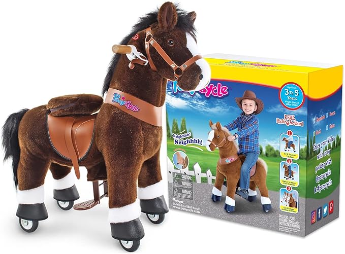 PonyCycle Horse Ride on Toy for Toddlers Boy Toys Classic Model U (with Brake/ 30" Height/Size 3 for Age 3-4) Giddy up Riding Horse Rocking Horse Rides Chocolate Brown Ux321