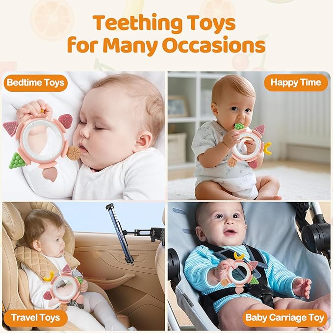 Baby Teething Ring Toy for 3-12 Months, Silicone Infant Teether for Sore Gum Relief, Soothing Sensory Chew Toy, Ideal Newborn Gift for Boys Girls Baby Shower, Birthday or Easter, Pink