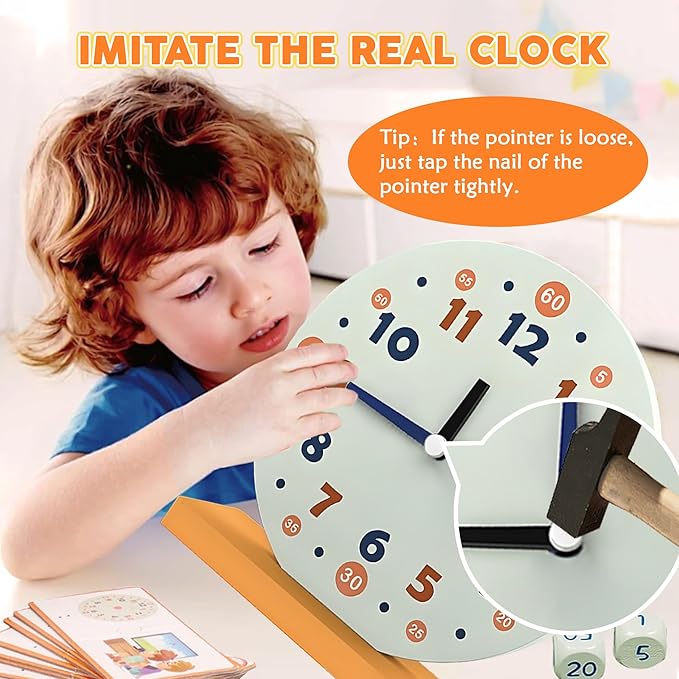 Wooden Toys for Learning Clock Game Set - 29 Piece,Learning Clocks for Kids, Clocks and Time Teaching Aids for Pen Included, Homeschool Supplies-Telling Time Teaching Clock for Kids Ages 3+