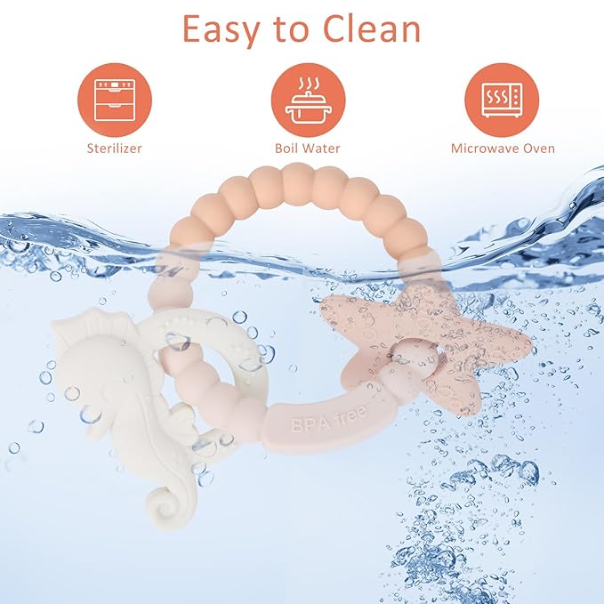 Silicone Teething Ring Toy, Baby Teether Toys with Rattles, BPA Free Sensory Chew Toys for Babies 3-6-12 Months to Soothe Sore Gums, Great Shower, Christmas Gift(Dark Grey 2)
