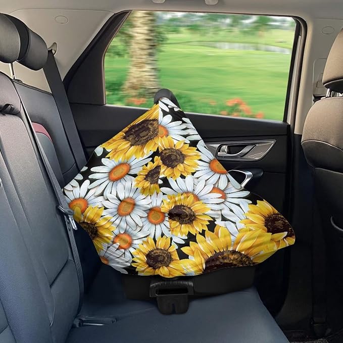 LedBack Daisy Sunflower Stretchy Car Seat Cover for Babies,Nursing Cover Breastfeeding Cover,Soft Breathable Baby Carseat Canopy